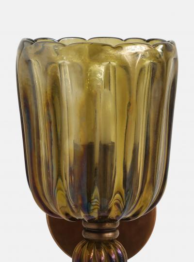 Archimede Seguso Rare Large Amber Murano Glass and Brass Sconce by Archimede Seguso
