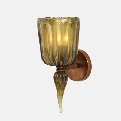 Archimede Seguso Rare Large Amber Murano Glass and Brass Sconce by Archimede Seguso