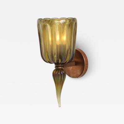Archimede Seguso Rare Large Amber Murano Glass and Brass Sconce by Archimede Seguso