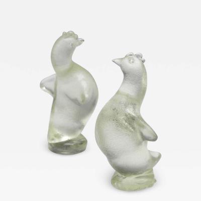 Archimede Seguso Two Hen Sculptures in Corroso Glass by Archimede Seguso circa 1938