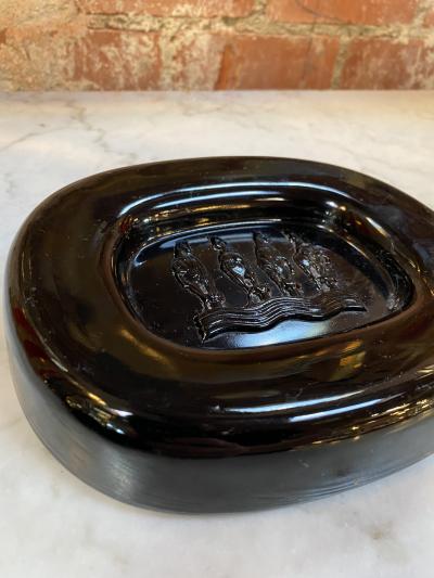 Archimede Seguso Vintage Murano Seguso Ashtray Bowl Black w Embossed Horses Italian 1950