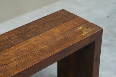 Architectural Bench in Solid Oak with Wonderful Patina Early to Mid 20th Century