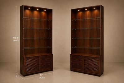 Architectural Brazilian Modern Style Bookcases in Aged Reclaimed Rosewood Pair