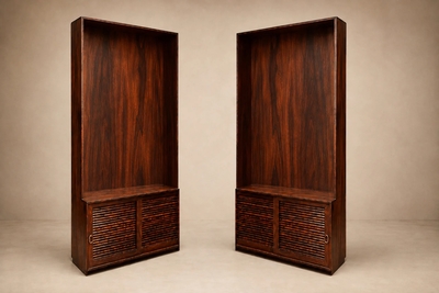 Architectural Brazilian Modern Style Bookcases in Aged Reclaimed Rosewood Pair