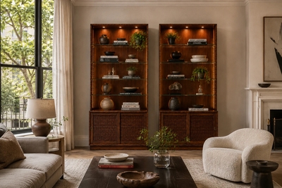 Architectural Brazilian Modern Style Bookcases in Aged Reclaimed Rosewood Pair
