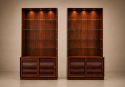 Architectural Brazilian Modern Style Bookcases in Aged Reclaimed Rosewood Pair