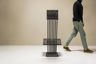 Architectural Chair in Anthracite Stained Wood Netherlands 1980s