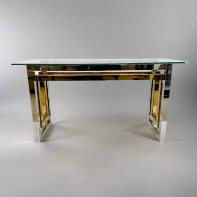 Architectural Chrome Brass and Glass Console table by Romeo Riga c1960s 