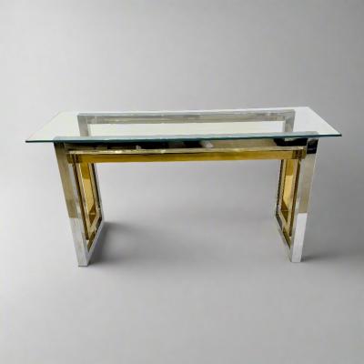 Architectural Chrome Brass and Glass Console table by Romeo Riga c1960s 
