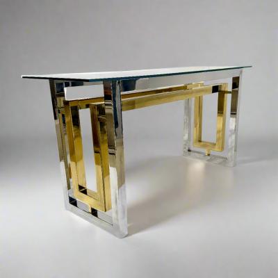 Architectural Chrome Brass and Glass Console table by Romeo Riga c1960s 