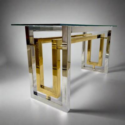 Architectural Chrome Brass and Glass Console table by Romeo Riga c1960s 