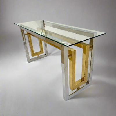 Architectural Chrome Brass and Glass Console table by Romeo Riga c1960s 