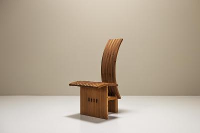 Architectural Curved back Chair in Wood Netherlands 1980s
