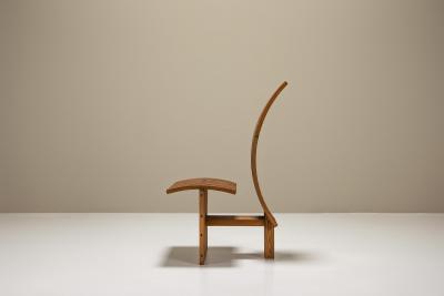 Architectural Curved back Chair in Wood Netherlands 1980s