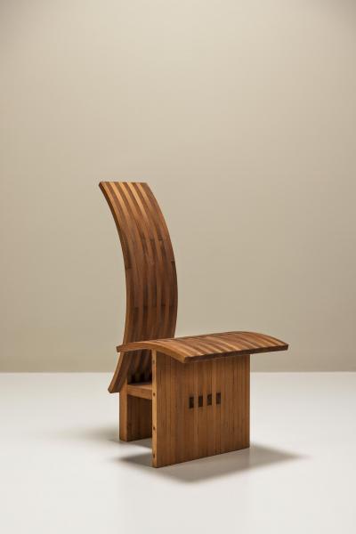 Architectural Curved back Chair in Wood Netherlands 1980s