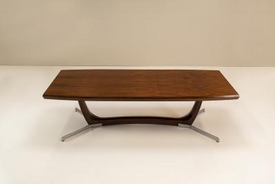 Architectural Large Coffee Table in Rosewood Veneer and Metal 1960s