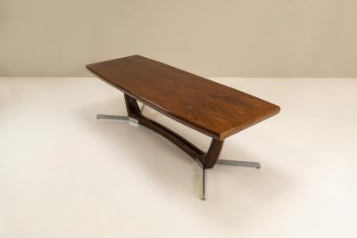 Architectural Large Coffee Table in Rosewood Veneer and Metal 1960s