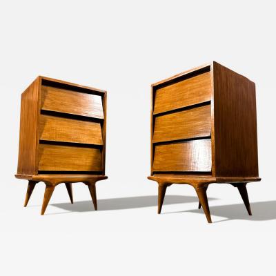 Architectural Pair of Side Tables with Drawers in Ivory Wood 1950s Lot 727a