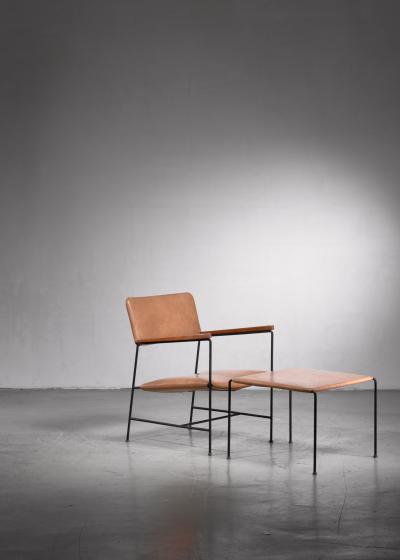 Arden Riddle Arden Riddle Iron and Naugahyde Chair with Ottoman