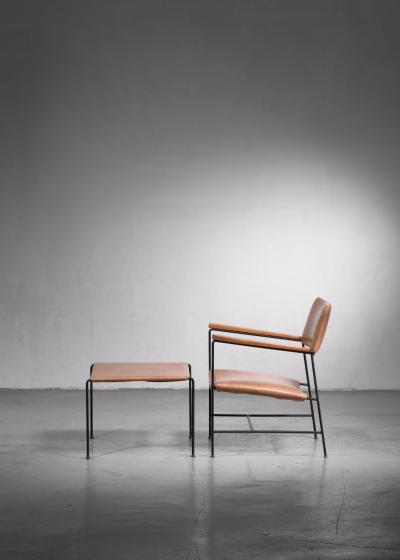 Arden Riddle Arden Riddle Iron and Naugahyde Chair with Ottoman