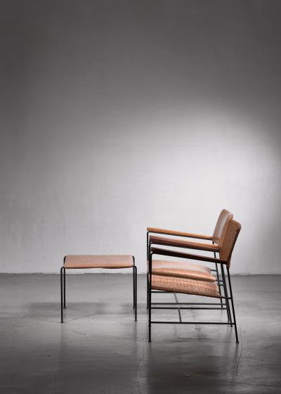Arden Riddle Arden Riddle Iron and Naugahyde Chair with Ottoman