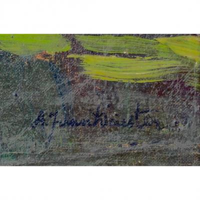 Arend Jan Van Driesten Plain Air Landscape Oil Painting of a Lakeside Cabin