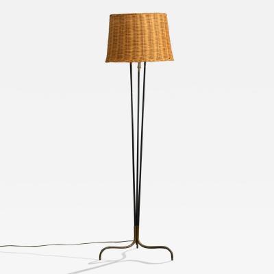 Argentine Designer Floor Lamp with Brass Metal and Rattan Argentina 1950s