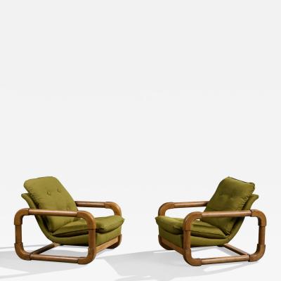 Argentine Designer Lounge Chairs with Oak and Fabric Argentina 1970s