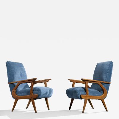 Argentine Designer Lounge Chairs with Wood and Fabric Argentina 1950s