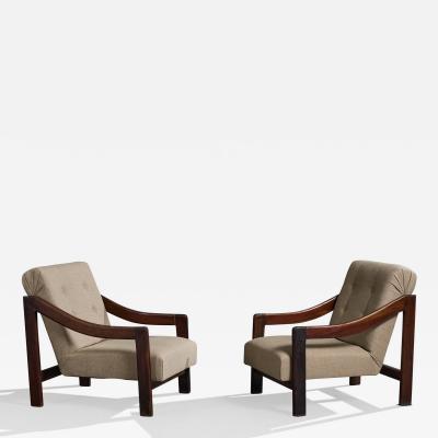 Argentine Designer Lounge Chairs with Wood and Fabric Argentina 1960s