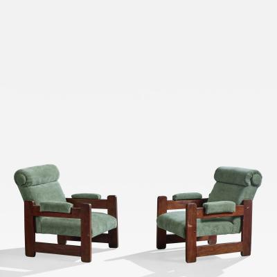 Argentine Designer Lounge Chairs with Wood and Fabric Argentina 1960s