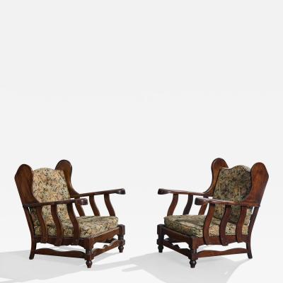 Argentine Designer Lounge Chairs with Wood and Fabric Argentina 1960s