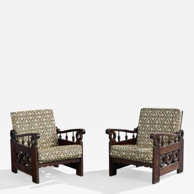 Argentine Designer Lounge Chairs with Wood and Fabric Argentina 1970s