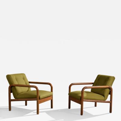 Argentine Designer Lounge Chairs with Wood and Fabric Argentina 1970s