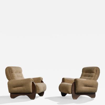 Argentine Designer Lounge Chairs with Wood and Fabric Argentina 1970s