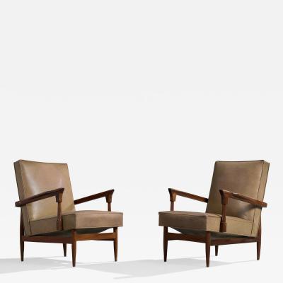 Argentine Designer Lounge Chairs with Wood and Vinyl Argentina 1950s