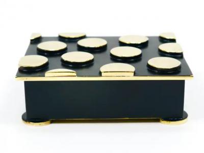 Argentor Of Vienna Mid Century Polka Dot Brass Storage Box Austria 1950s