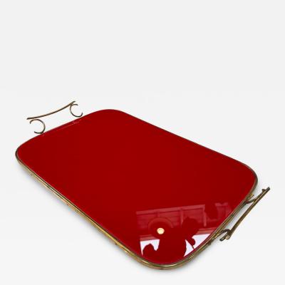 Arlecchino Milano Red Serving Tray with Brass Handles