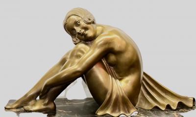 Armand Godard Art Deco Sculpture by Armand Godard Draped Woman 