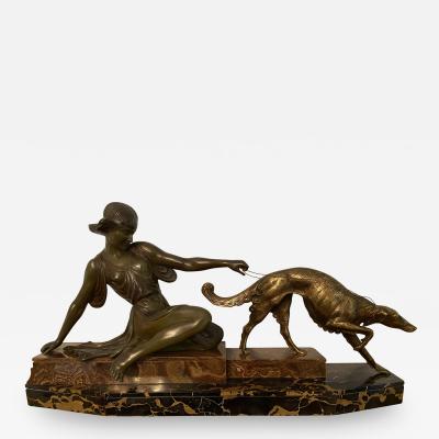 Armand Godard French Art Deco Huntress with Borzoi 