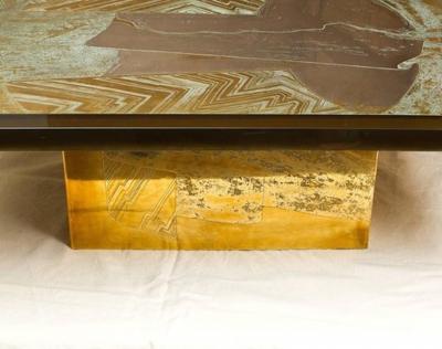 Armand Jonckers Stunning Acid Etched Brass Coffee Table Abstraction by Armand Jonckers