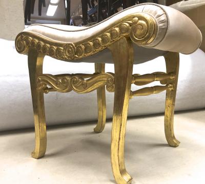 Armand Rateau Armand Rateau pair of gold leaf satin silk refined crafted wood stools