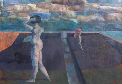 Armando Morales Paysage avec Chien Deux Baigneuses XXI