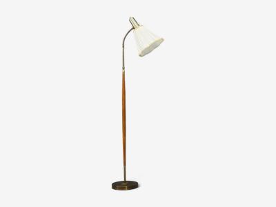 Armaturhantverk Tibro Floor Lamp Teak Brass Silk Sweden 1960s