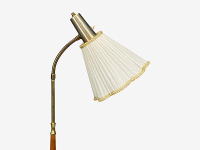 Armaturhantverk Tibro Floor Lamp Teak Brass Silk Sweden 1960s