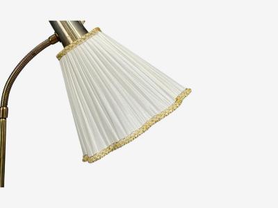 Armaturhantverk Tibro Floor Lamp Teak Brass Silk Sweden 1960s