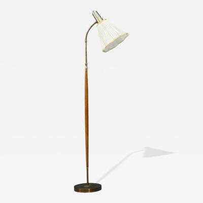Armaturhantverk Tibro Floor Lamp Teak Brass Silk Sweden 1960s