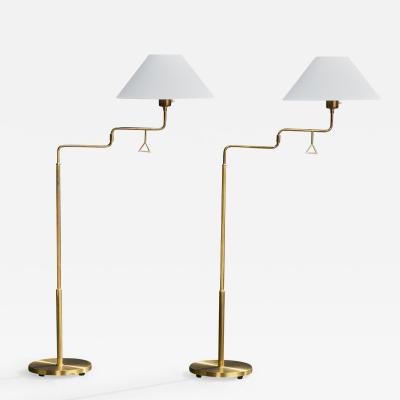 Armaturhantverk Tibro Floor Lamps with Brass and Fabric Sweden 1960s