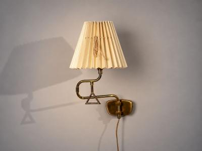 Armaturhantverk Tibro Wall Light Brass Pleated Fabric Sweden 1970s