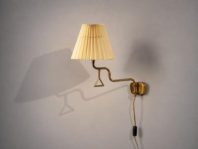 Armaturhantverk Tibro Wall Light Brass Pleated Fabric Sweden 1970s
